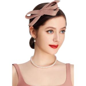 imageBABEYOND Fascinator Headband for Women  Tea Party Kentucky Bow Headband Derby Cocktail Wedding Ribbon Hair Clip for DailyNude Pink