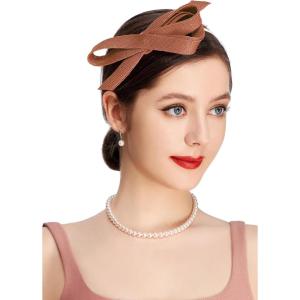 imageBABEYOND Fascinator Headband for Women  Tea Party Kentucky Bow Headband Derby Cocktail Wedding Ribbon Hair Clip for DailyOrange