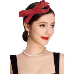 imageBABEYOND Fascinator Headband for Women  Tea Party Kentucky Bow Headband Derby Cocktail Wedding Ribbon Hair Clip for DailyRed