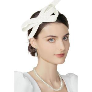 imageBABEYOND Fascinator Headband for Women  Tea Party Kentucky Bow Headband Derby Cocktail Wedding Ribbon Hair Clip for DailyWhite