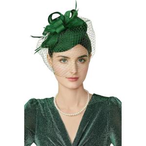 imageBABEYOND Fascinators Hat Veil Feather Hair Clip Tea Party Kentucky Pillbox Derby Bridal for WeddingDark Green
