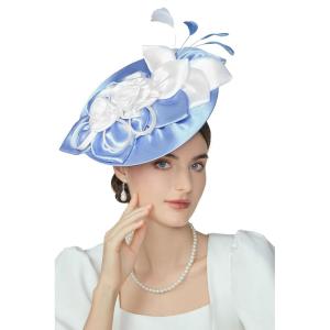 imageBABEYOND Fascinators Hats for Women  Kentucky Tea Party Derby Hats Flower Church Pillbox Hat for Cocktail WeddingBlue White