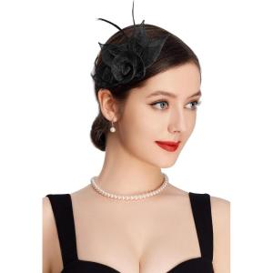 imageBABEYOND Fascinators Hats for Women  Tea Party Hat Kentucky Fascinator Derby Feather Flower Hair Clip Bridal WeddingBlack