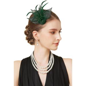 imageBABEYOND Fascinators Hats for Women  Tea Party Hat Kentucky Fascinator Derby Feather Flower Hair Clip Bridal WeddingDark Green