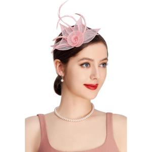 imageBABEYOND Fascinators Hats for Women  Tea Party Hat Kentucky Fascinator Derby Feather Flower Hair Clip Bridal WeddingPink