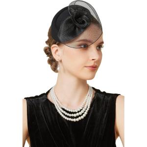 imageBABEYOND Fascinators Hats for Women  Tea Party Hat Kentucky Fascinator Derby Flower Mesh Pillbox Hat for Bridal WeddingBlack