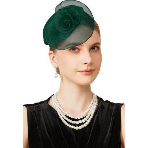 imageBABEYOND Fascinators Hats for Women  Tea Party Hat Kentucky Fascinator Derby Flower Mesh Pillbox Hat for Bridal WeddingDark Green