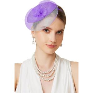 imageBABEYOND Fascinators Hats for Women  Tea Party Hat Kentucky Fascinator Derby Flower Mesh Pillbox Hat for Bridal WeddingLavender