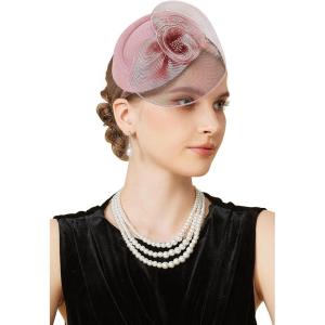 imageBABEYOND Fascinators Hats for Women  Tea Party Hat Kentucky Fascinator Derby Flower Mesh Pillbox Hat for Bridal WeddingNude Pink