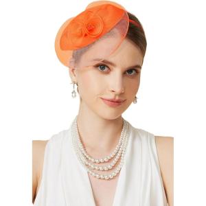 imageBABEYOND Fascinators Hats for Women  Tea Party Hat Kentucky Fascinator Derby Flower Mesh Pillbox Hat for Bridal WeddingOrange