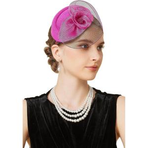 imageBABEYOND Fascinators Hats for Women  Tea Party Hat Kentucky Fascinator Derby Flower Mesh Pillbox Hat for Bridal WeddingRose Red