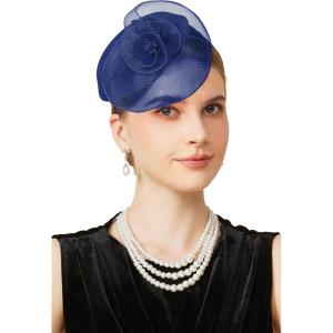 imageBABEYOND Fascinators Hats for Women  Tea Party Hat Kentucky Fascinator Derby Flower Mesh Pillbox Hat for Bridal WeddingRoyal Blue