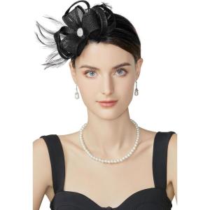 imageBABEYOND Fascinators Hats for Women  Tea Party Hats Fascinators Kentucky Headband Feather Derby Hat for Bridal WeddingBlack