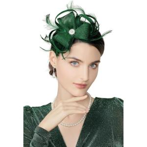 imageBABEYOND Fascinators Hats for Women  Tea Party Hats Fascinators Kentucky Headband Feather Derby Hat for Bridal WeddingDark Green