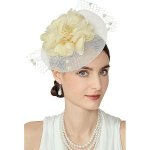 imageBABEYOND Fascinators Hats for Women  Tea Party Kentucky Fascinator Derby Church Hat Wedding Cocktail Headband with Hair ClipBeige