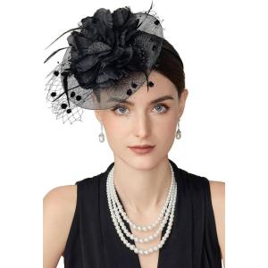imageBABEYOND Fascinators Hats for Women  Tea Party Kentucky Fascinator Derby Church Hat Wedding Cocktail Headband with Hair ClipBlack
