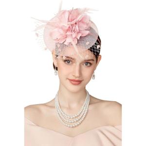 imageBABEYOND Fascinators Hats for Women  Tea Party Kentucky Fascinator Derby Church Hat Wedding Cocktail Headband with Hair ClipNude Pink
