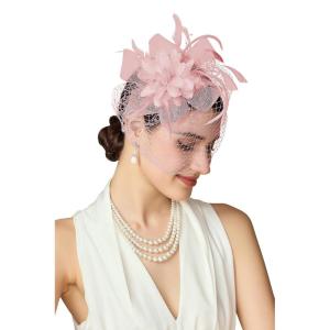 imageBABEYOND Fascinators Hats for Women  Tea Party Kentucky Fascinator Derby Hat Feathers Flower Mesh Knot Veil Headband Light BlueNude Pink