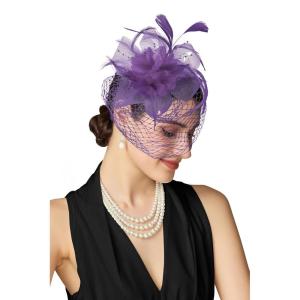 imageBABEYOND Fascinators Hats for Women  Tea Party Kentucky Fascinator Derby Hat Feathers Flower Mesh Knot Veil Headband Light BluePurple