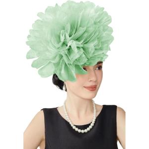 imageBABEYOND Fascinators Hats for Women  Tea Party Kentucky Fascinator Derby Hat Mesh Flower Fluffy Headband with Hair ClipLight Green