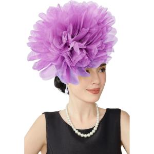 imageBABEYOND Fascinators Hats for Women  Tea Party Kentucky Fascinator Derby Hat Mesh Flower Fluffy Headband with Hair ClipLight Purple
