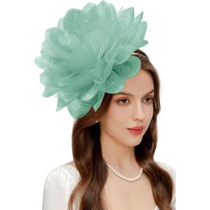 imageBABEYOND Fascinators Hats for Women  Tea Party Kentucky Fascinator Derby Hat Mesh Flower Fluffy Headband with Hair ClipTeal