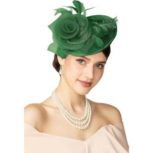 imageBABEYOND Fascinators Hats for Women  Tea Party Kentucky Fascinator Derby Pillbox Hat Mesh Feathers Headband with Hair ClipGreen