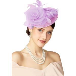 imageBABEYOND Fascinators Hats for Women  Tea Party Kentucky Fascinator Derby Pillbox Hat Mesh Feathers Headband with Hair ClipLavender