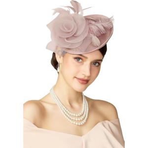 imageBABEYOND Fascinators Hats for Women  Tea Party Kentucky Fascinator Derby Pillbox Hat Mesh Feathers Headband with Hair ClipNude Pink