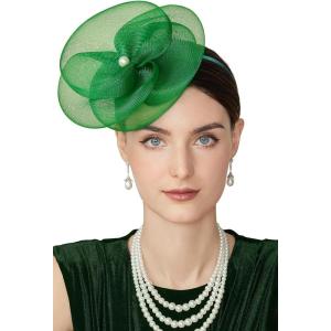 imageBABEYOND Fascinators Hats for Women  Tea Party Kentucky Hat Derby Headband Elegant Wedding Party Bride Hat with Hair ClipGreen