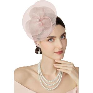imageBABEYOND Fascinators Hats for Women  Tea Party Kentucky Hat Derby Headband Elegant Wedding Party Bride Hat with Hair ClipNude Pink