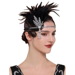 imageBABEYOND Flapper Headpiece for Women  1920s Headband Flapper Feather Headpiece Gatsby Headpiece Roaring 20s AccessoriesBlack