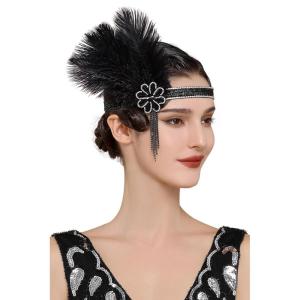 imageBABEYOND Flapper Headpiece for Women  Flapper Feather Headband 1920s Gatsby Headpiece Vintage Accessories for WomenBlack