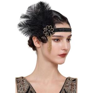 imageBABEYOND Flapper Headpiece for Women  Flapper Feather Headband 1920s Gatsby Headpiece Vintage Accessories for WomenBlack Gold