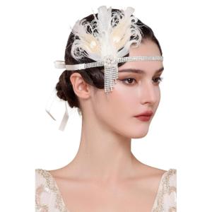 imageBABEYOND Flapper Headpiece for Women  Roaring 20s Headband 1920s Gatsby Headpiece Vintage Accessories for WomenBeige