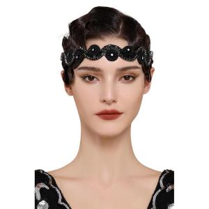imageBABEYOND Flapper Headpiece for Women  Roaring 20s Headband 1920s Gatsby Headpiece Vintage Accessories for WomenBlack
