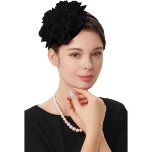 imageBABEYOND Floral Fascinators for Women Feather Fascinators Headband for Cocktail Tea PartyBlack