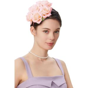 imageBABEYOND Floral Fascinators for Women Feather Fascinators Headband for Cocktail Tea PartyLight Pink