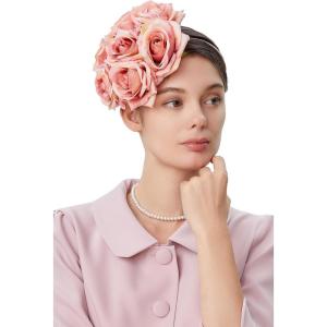 imageBABEYOND Floral Fascinators for Women Feather Fascinators Headband for Cocktail Tea PartyPink