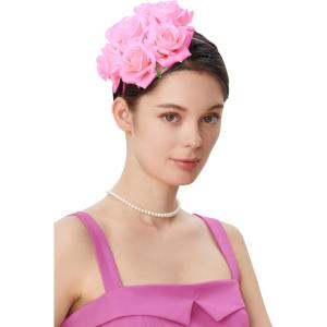imageBABEYOND Floral Fascinators for Women Feather Fascinators Headband for Cocktail Tea PartyRose Red