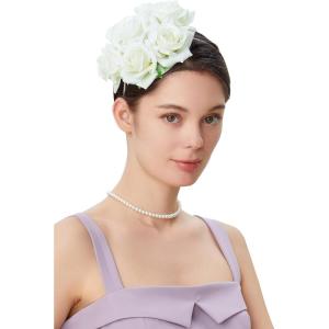 imageBABEYOND Floral Fascinators for Women Feather Fascinators Headband for Cocktail Tea PartyWhite