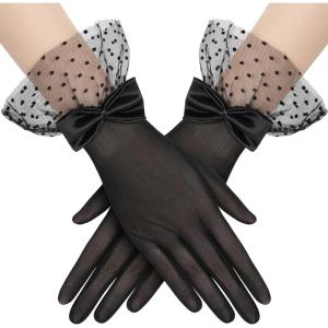 imageBABEYOND Lace Gloves for Women  Bow Short Prom Gloves Evening Elegant Accessories for Wedding Opera PartyBlack