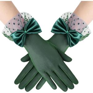 imageBABEYOND Lace Gloves for Women  Bow Short Prom Gloves Evening Elegant Accessories for Wedding Opera PartyDark Green