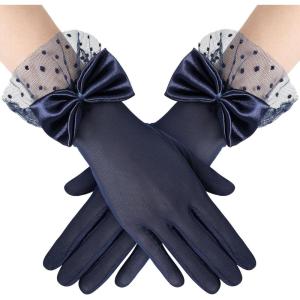 imageBABEYOND Lace Gloves for Women  Bow Short Prom Gloves Evening Elegant Accessories for Wedding Opera PartyNavy Blue