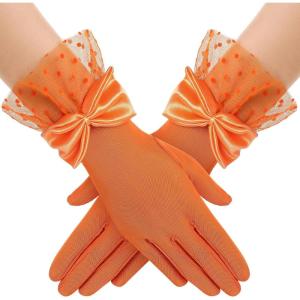 imageBABEYOND Lace Gloves for Women  Bow Short Prom Gloves Evening Elegant Accessories for Wedding Opera PartyOrange