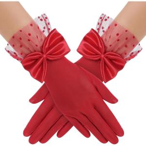 imageBABEYOND Lace Gloves for Women  Bow Short Prom Gloves Evening Elegant Accessories for Wedding Opera PartyRed
