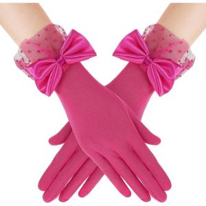 imageBABEYOND Lace Gloves for Women  Bow Short Prom Gloves Evening Elegant Accessories for Wedding Opera PartyRose Red