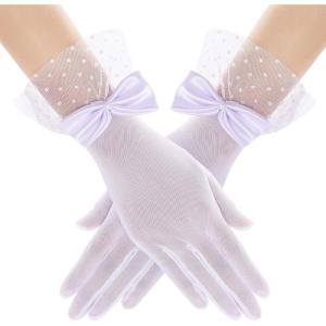 imageBABEYOND Lace Gloves for Women  Bow Short Prom Gloves Evening Elegant Accessories for Wedding Opera PartyWhite