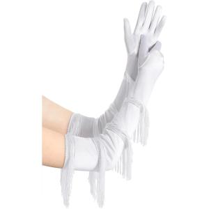 imageBABEYOND Long Opera Party Gloves  Vintage Satin Fringe Elbow Length Gloves 1920s Accessories for WomenWhite