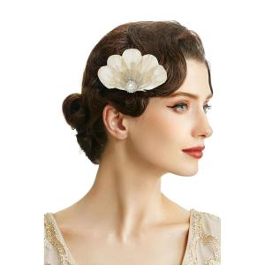 imageBABEYOND Peacock Feather Hair Clip Peacock Fascinator with Rhinestones Roaring 20s Peacock Flapper Fascinator 1920s HeadpieceBeige